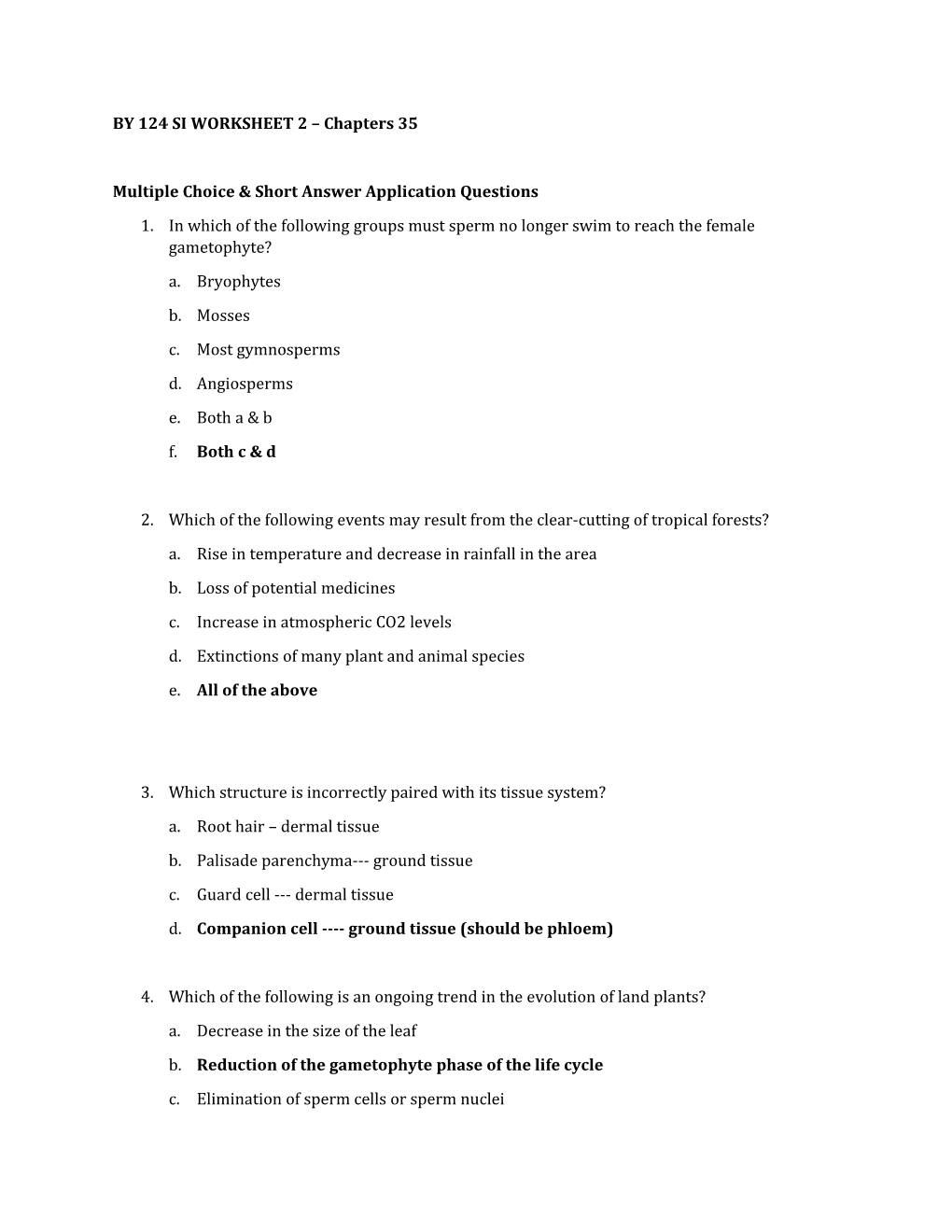 Multiple Choice & Short Answer Application Questions