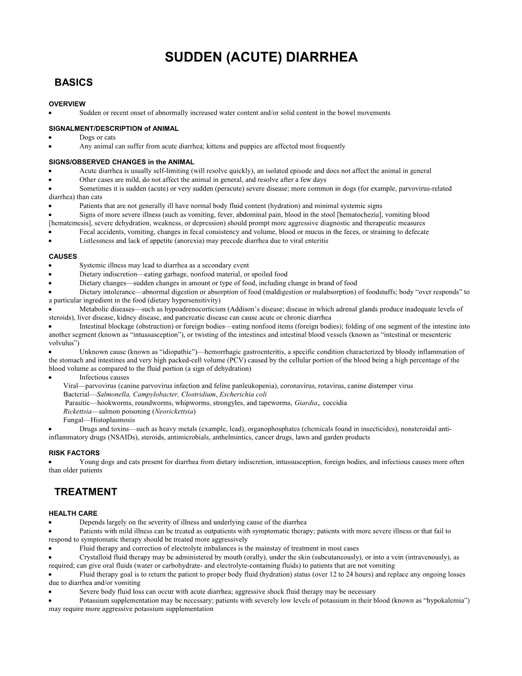 Sudden (Acute) Diarrhea