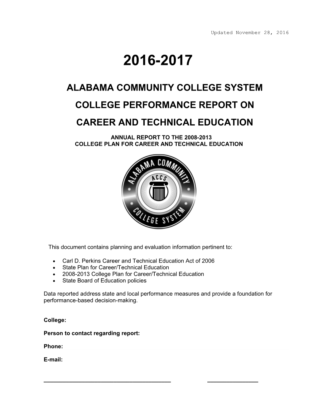 College Perkins Act Performance Report