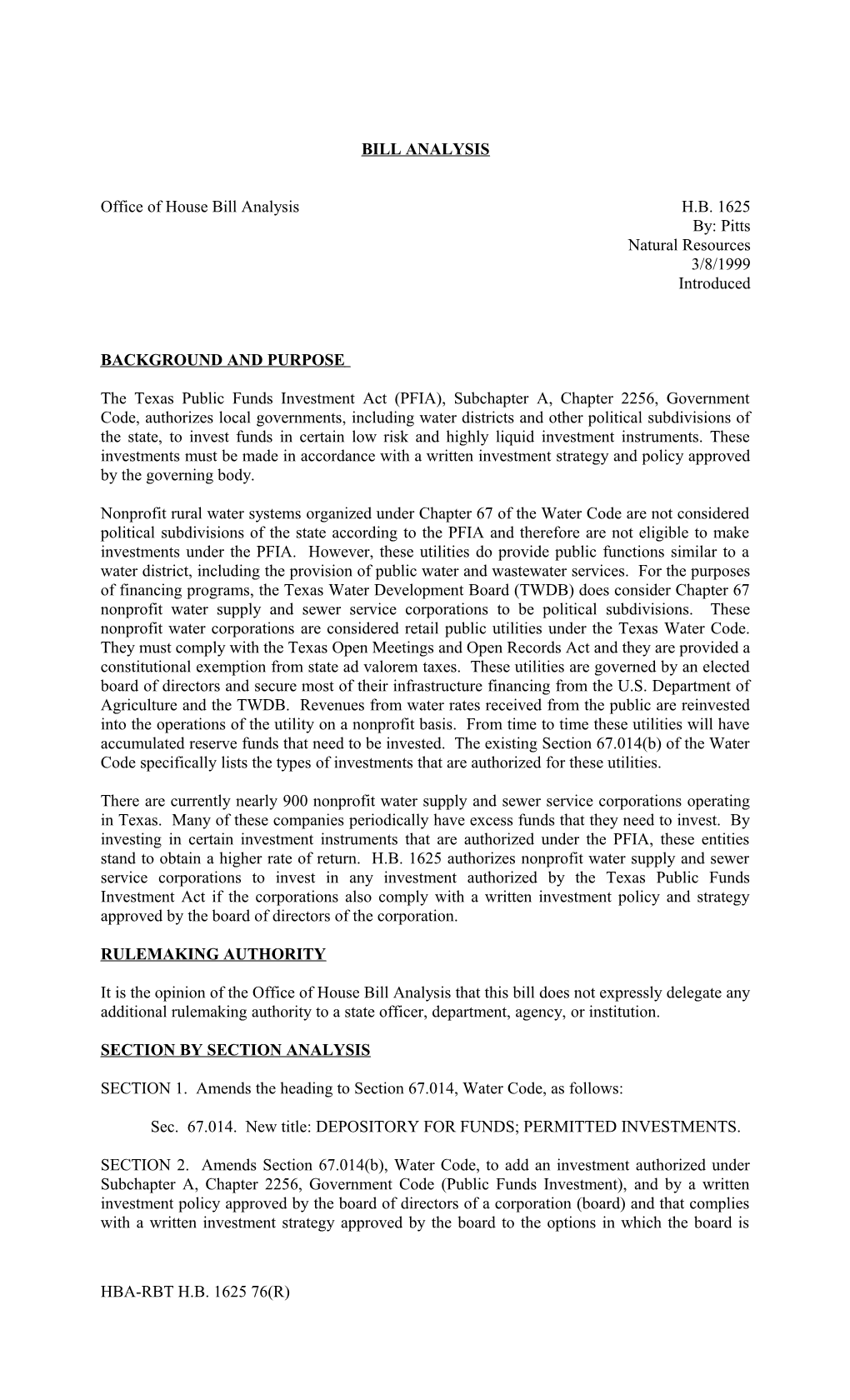 Office of House Bill Analysis H.B. 1625