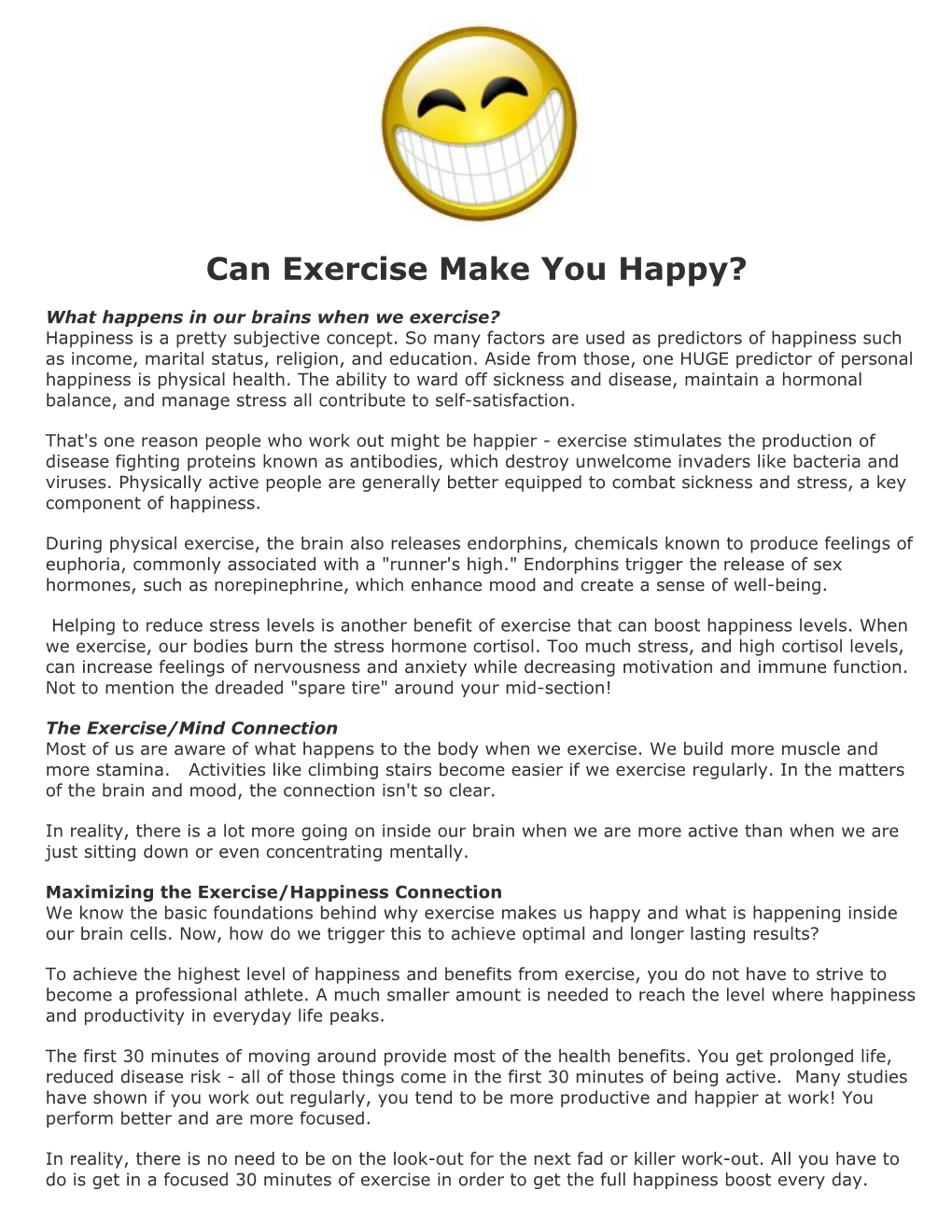 Can Exercise Make You Happy?