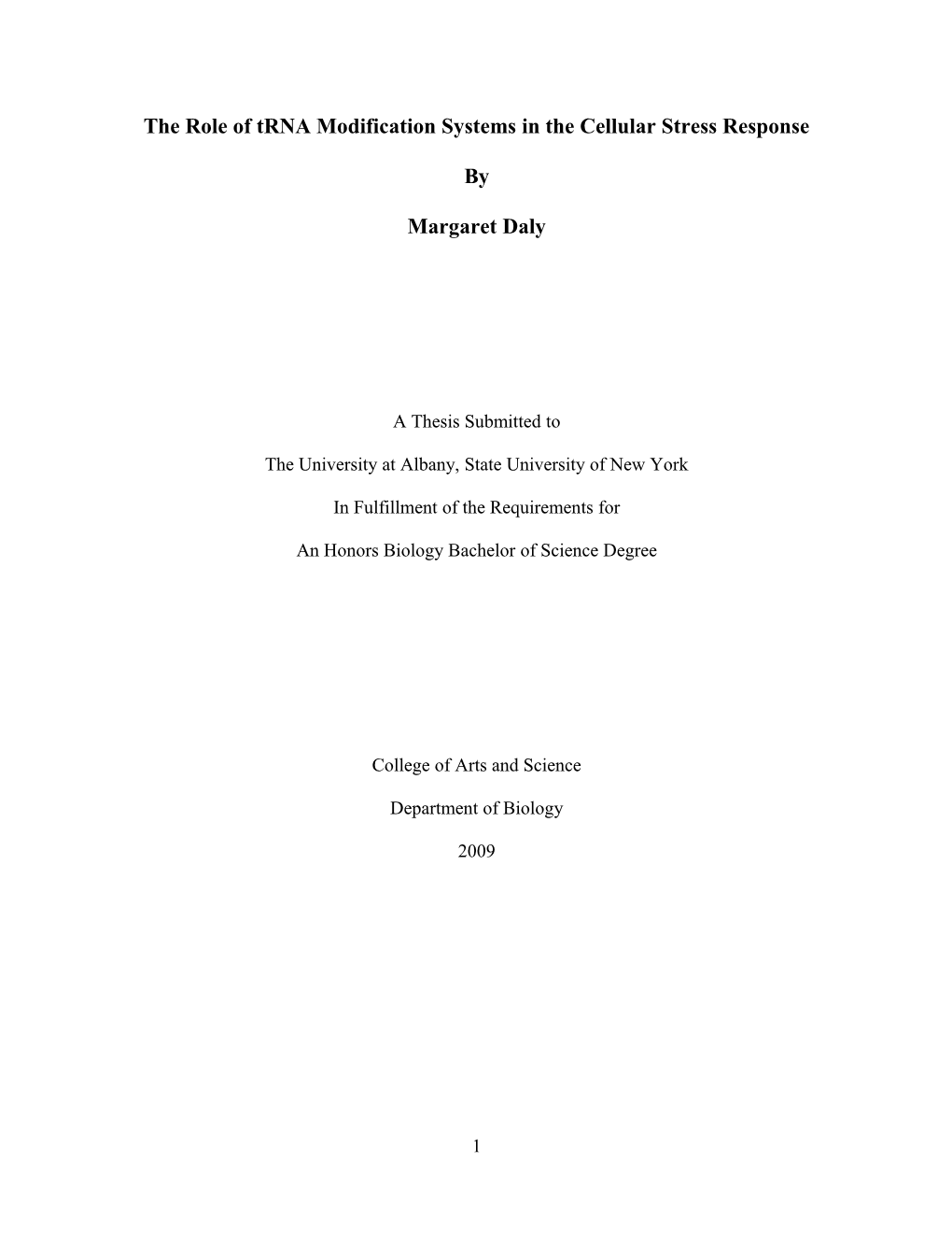 The Role of Trna Modification Systems in Stress Responses