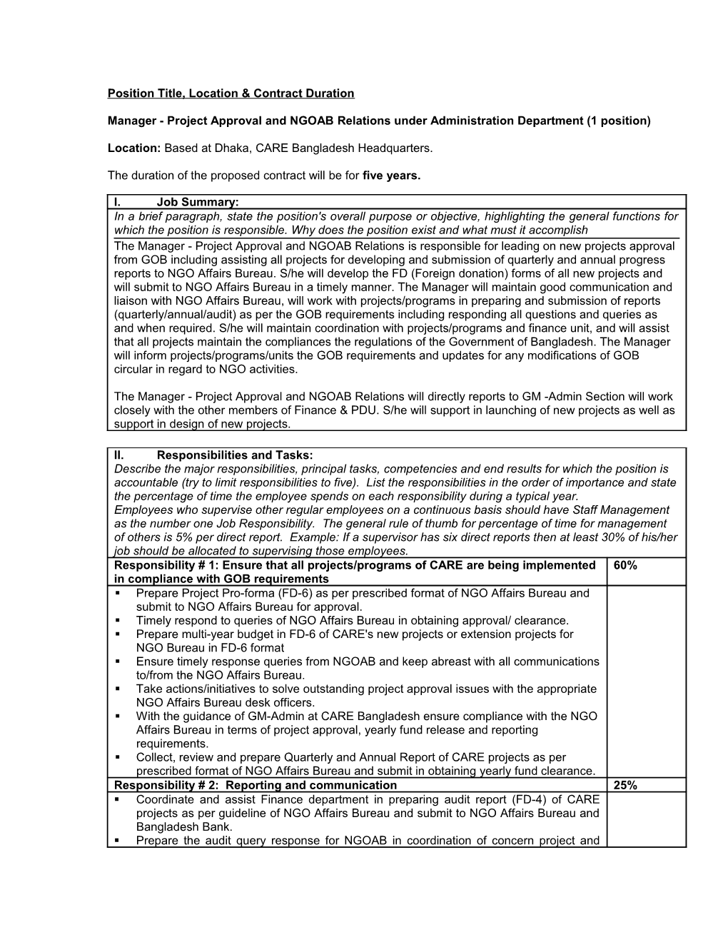 Position Title, Location & Contract Duration