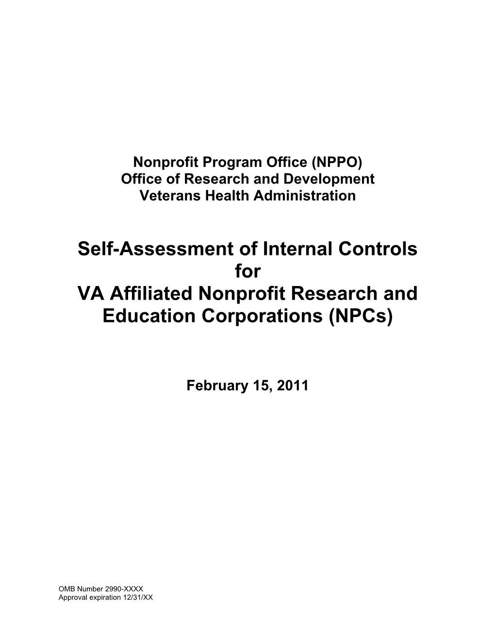 Self-Assessment of Internal Controls for VA Affiliated Nonprofit Research and Education
