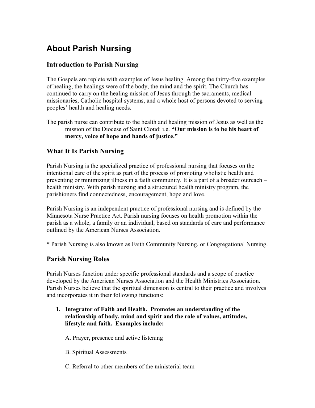 About Parish Nursing