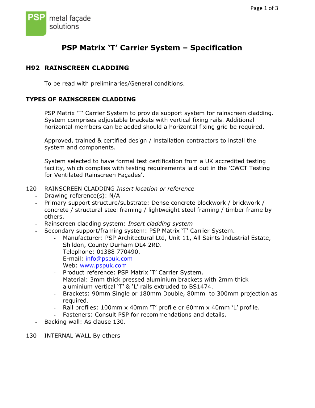 PSP Matrix T Carrier System Specification