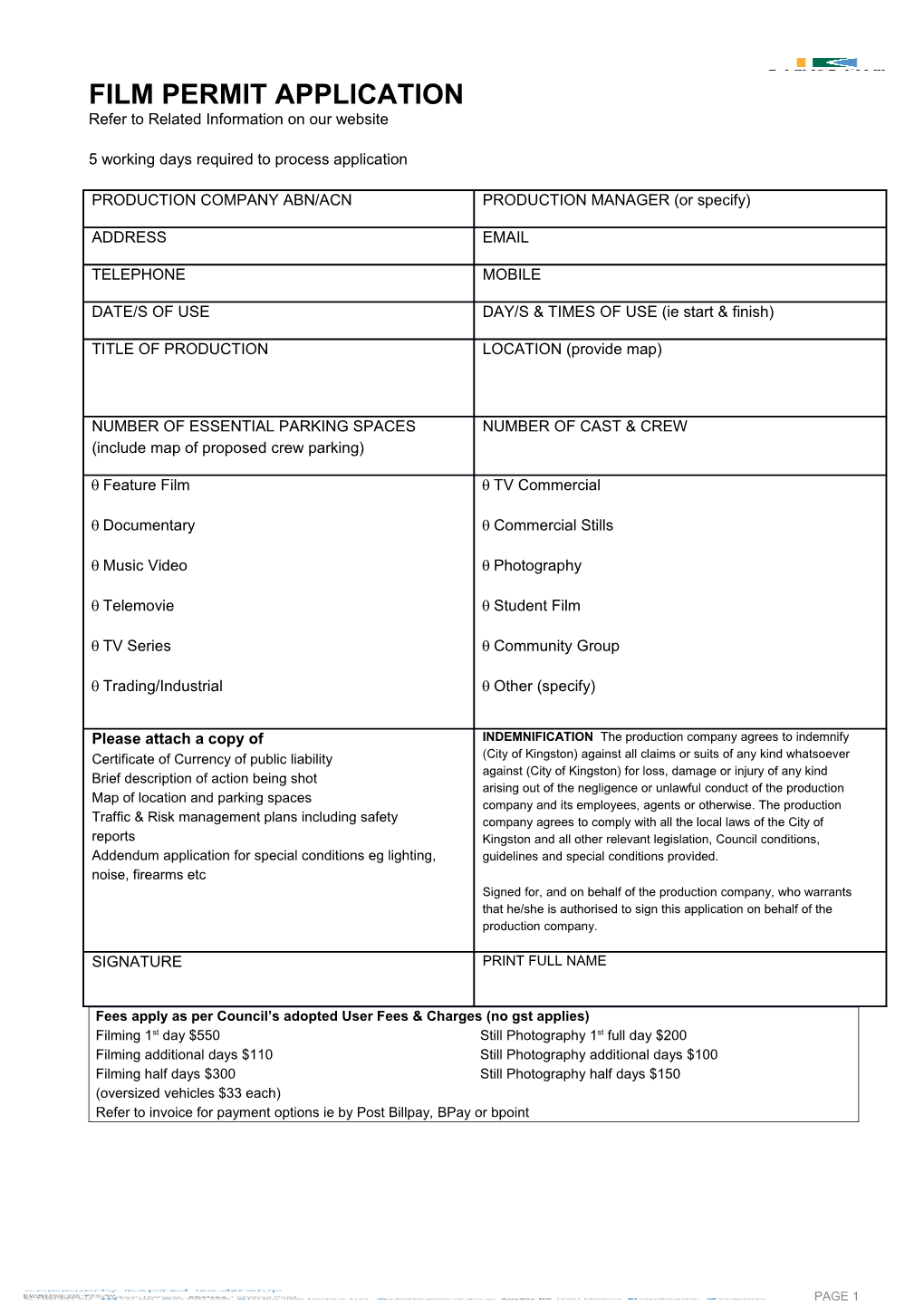 Film Permit Application