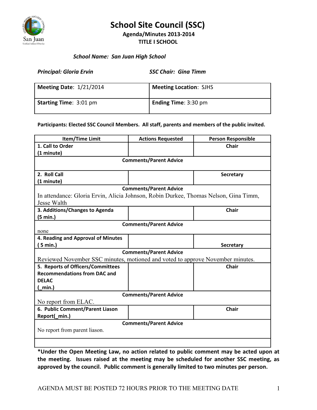 SSC Agenda-Minutes Template 11-12