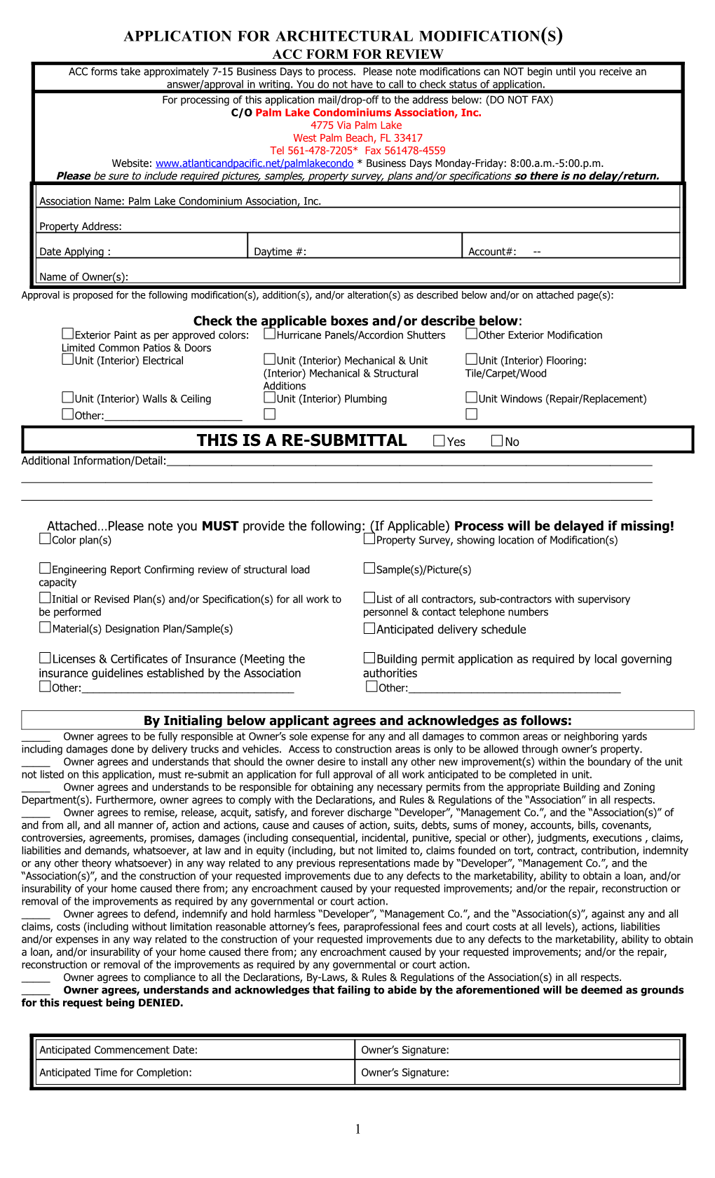 Application for Architectural Modification(S)