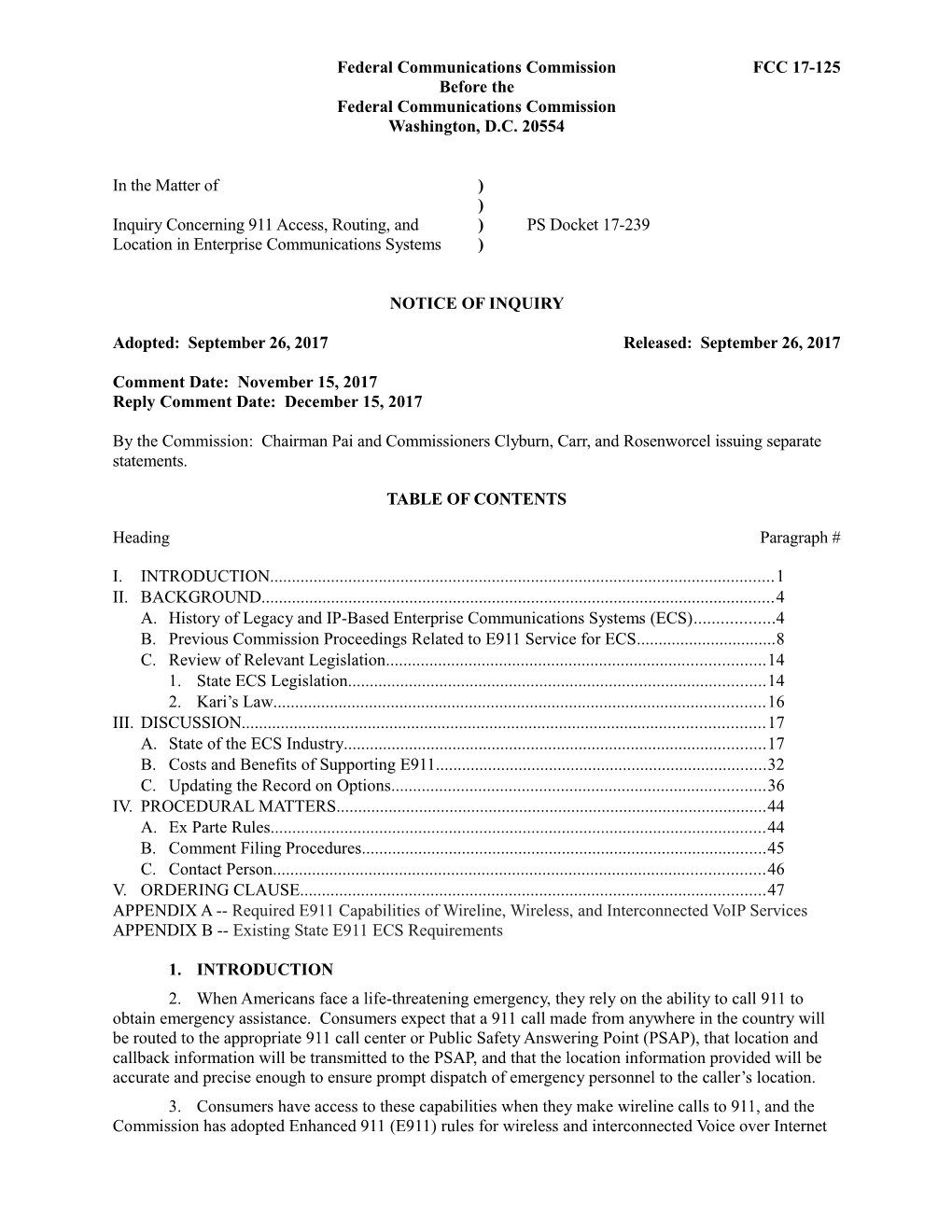 Federal Communications Commission FCC 17-125