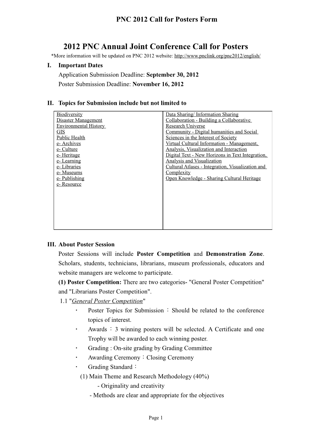 2012 PNC Annual Joint Conference Call for Posters