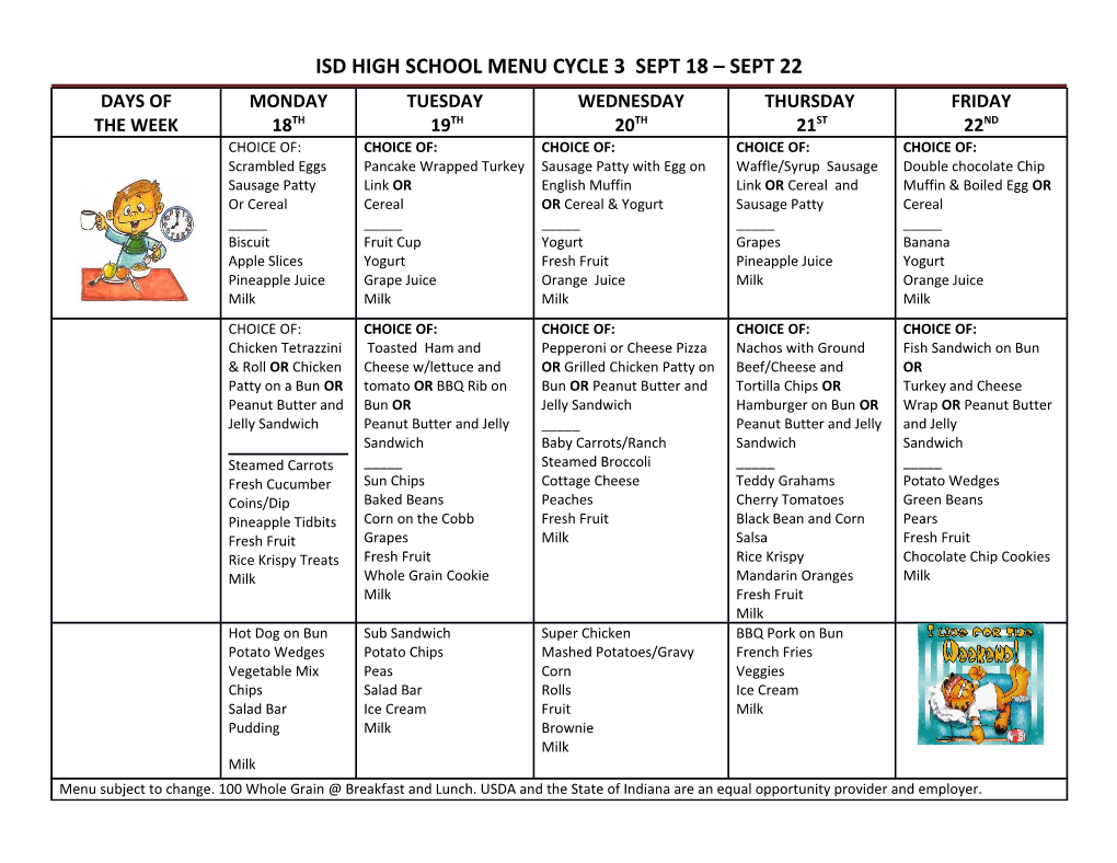 Isd High School Menu Cycle 3 Sept 18 Sept 22