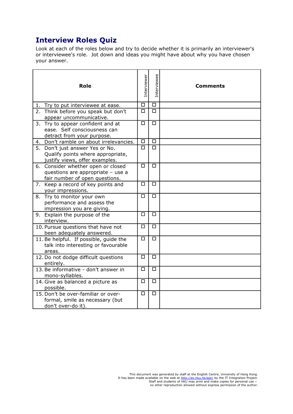 Interview Roles Task