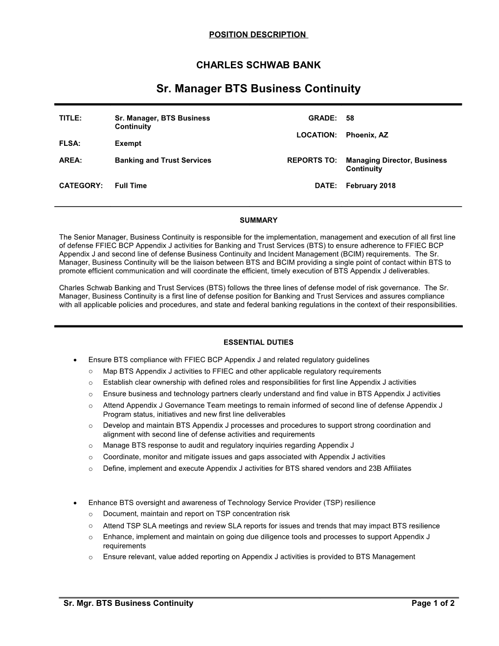 Sr Mgr Bank IT Supplier Resilience - February 2015