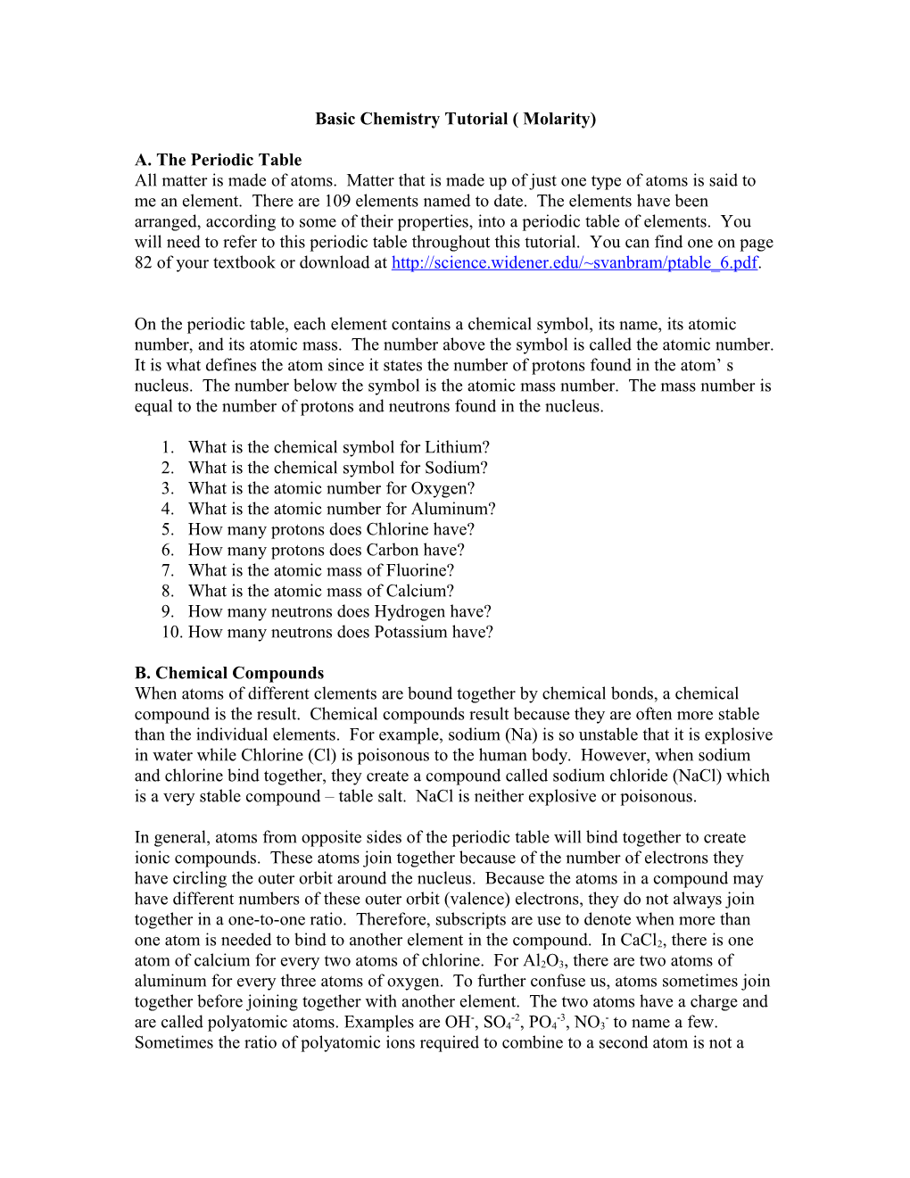 Basic Chemistry Tutorial ( Molarity)