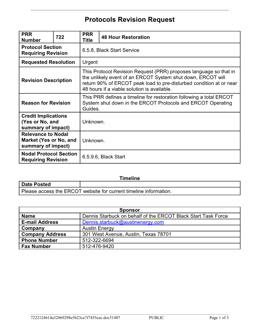 Protocols Revision Request