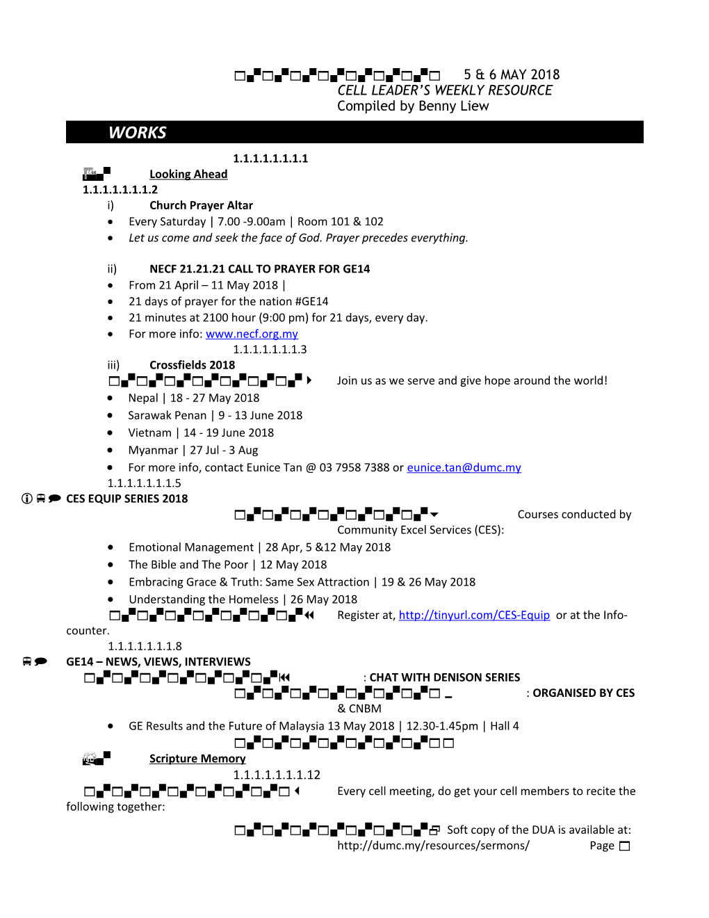 56 MAY 2018 CELL LEADER S WEEKLY RESOURCE Compiled by Benny Liew