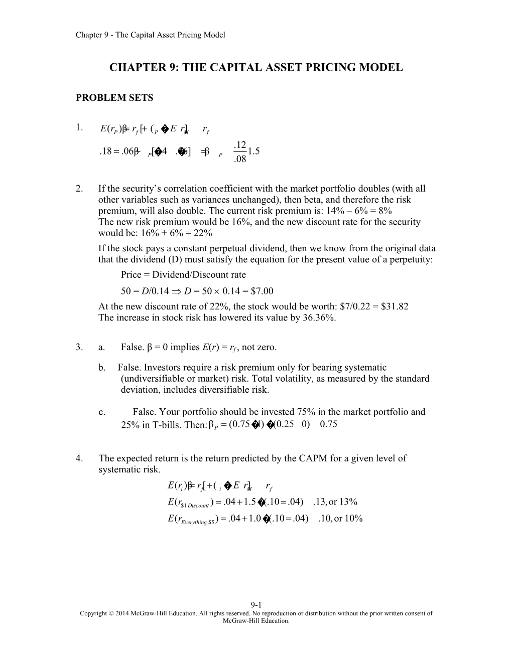 Chapter 9: the Capital Asset Pricing Model