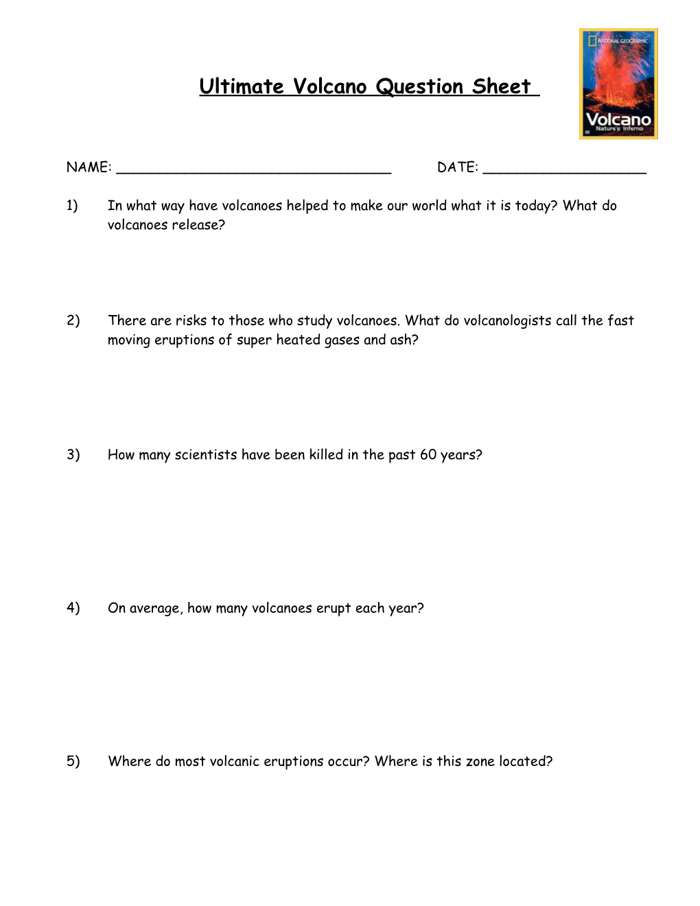 Volcano (Eyewitness Video) Question Sheet