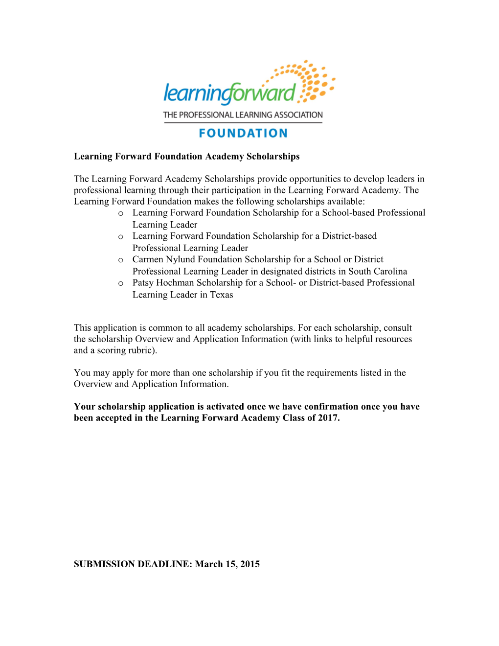 Learning Forward Foundation Academy Scholarships