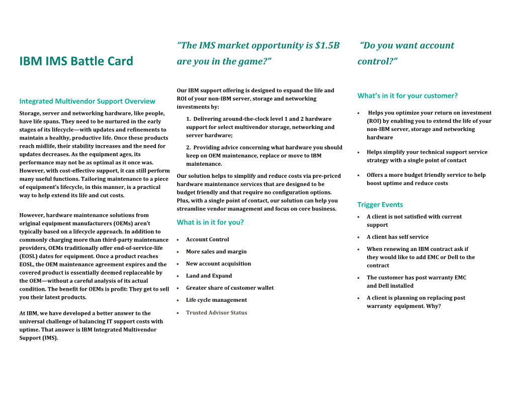 IBM IMS Battle Card