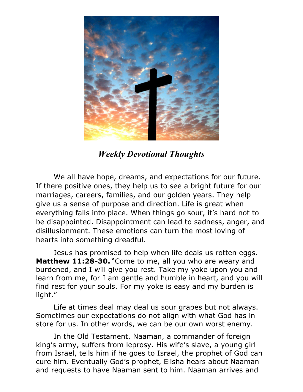 Weekly Devotional Thoughts