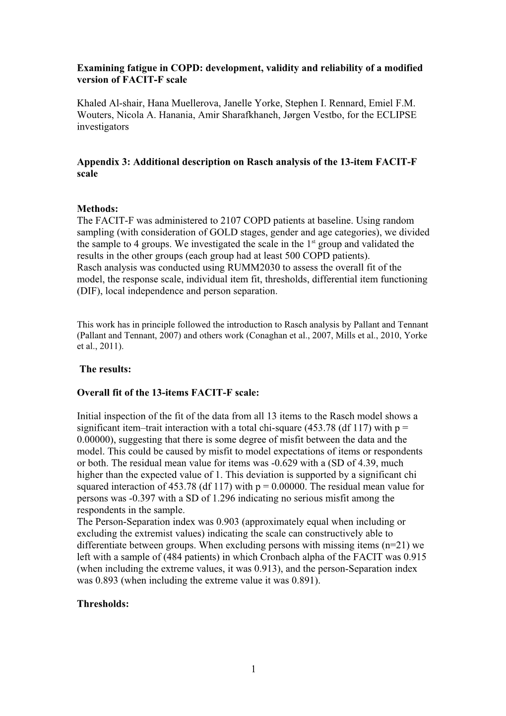 Appendix 3: Additional Description on Rasch Analysis of the 13-Item FACIT-F Scale