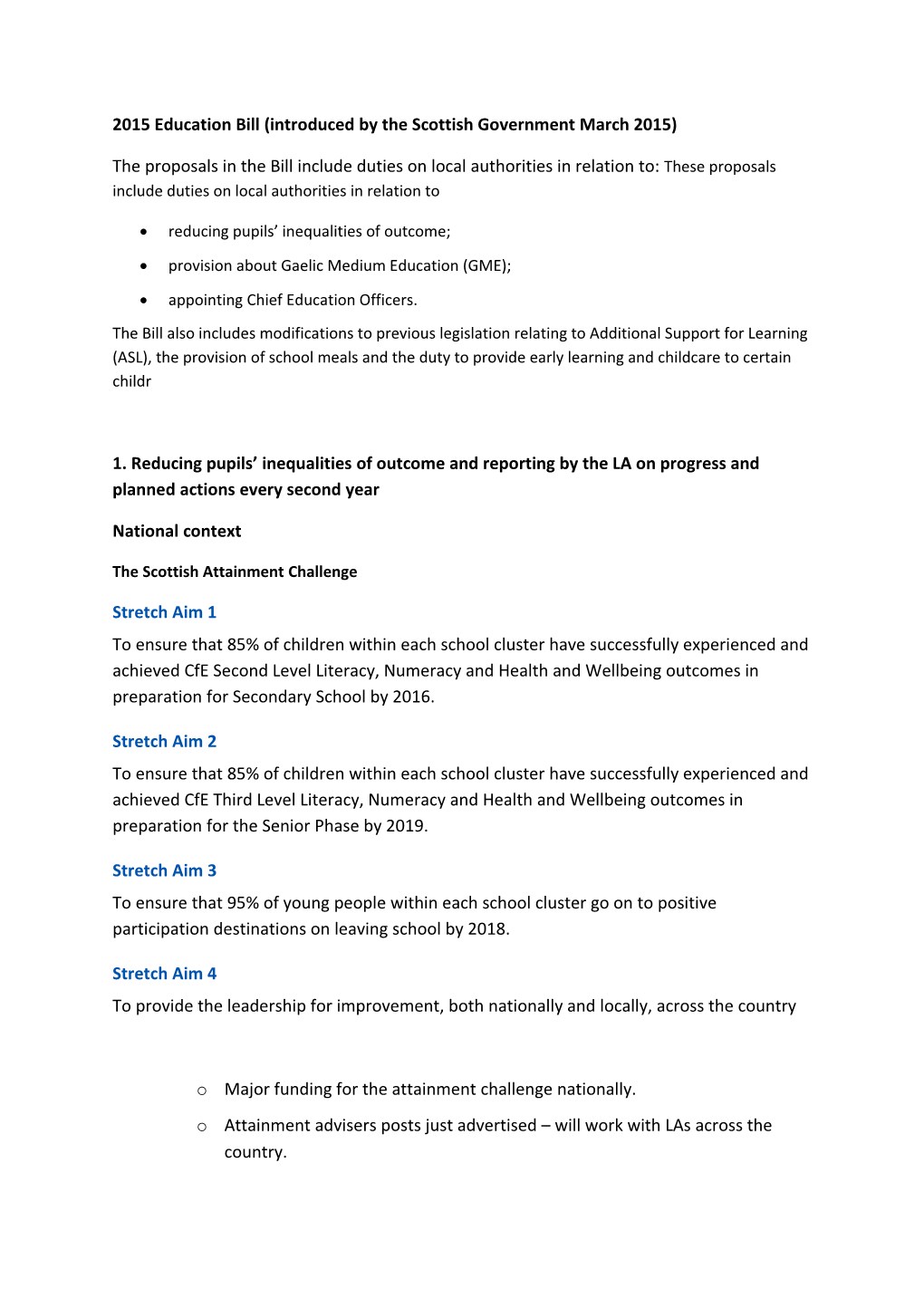 2015 Education Bill (Introduced by the Scottish Government March 2015)