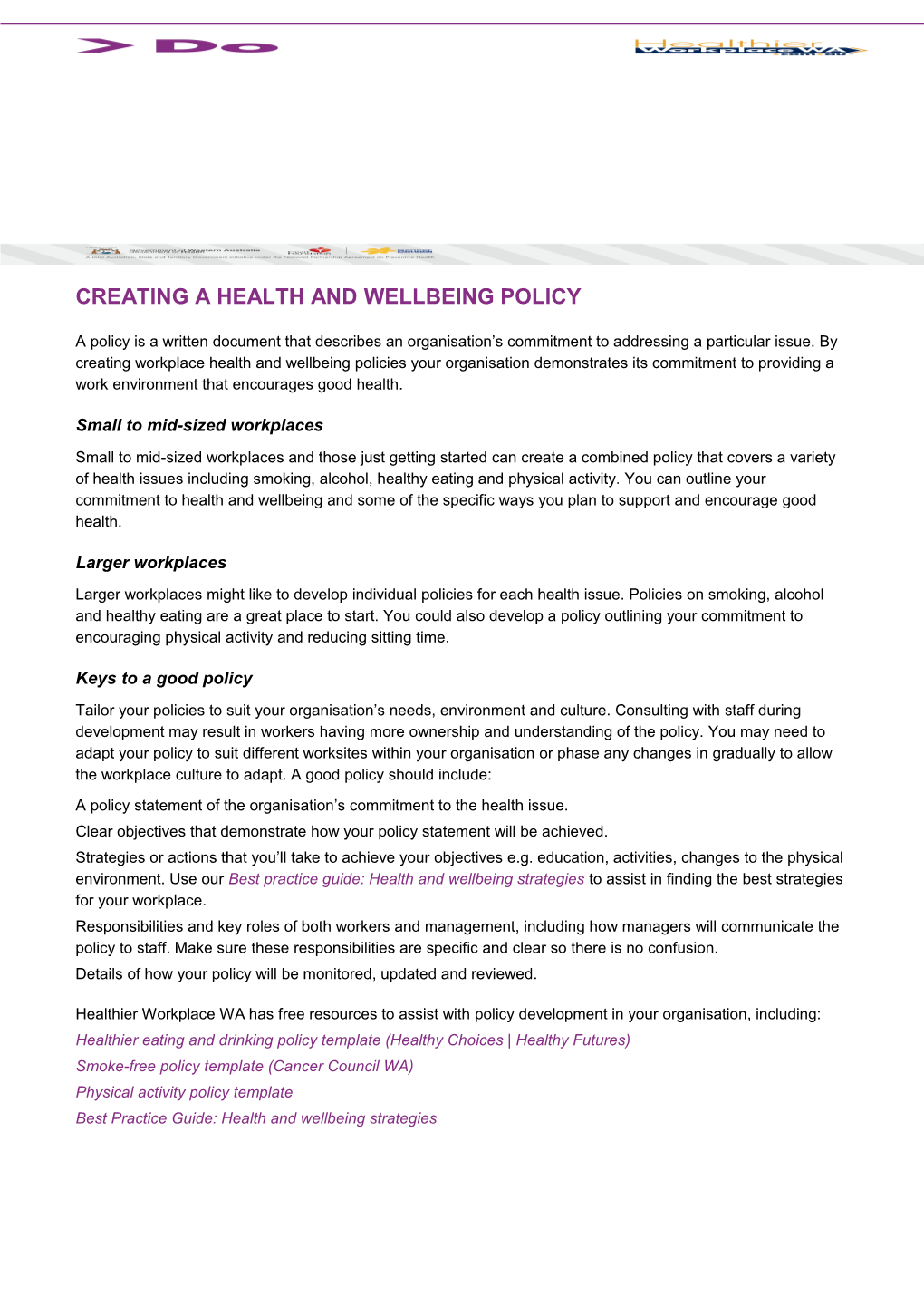 Creating a Health and Wellbeing Policy