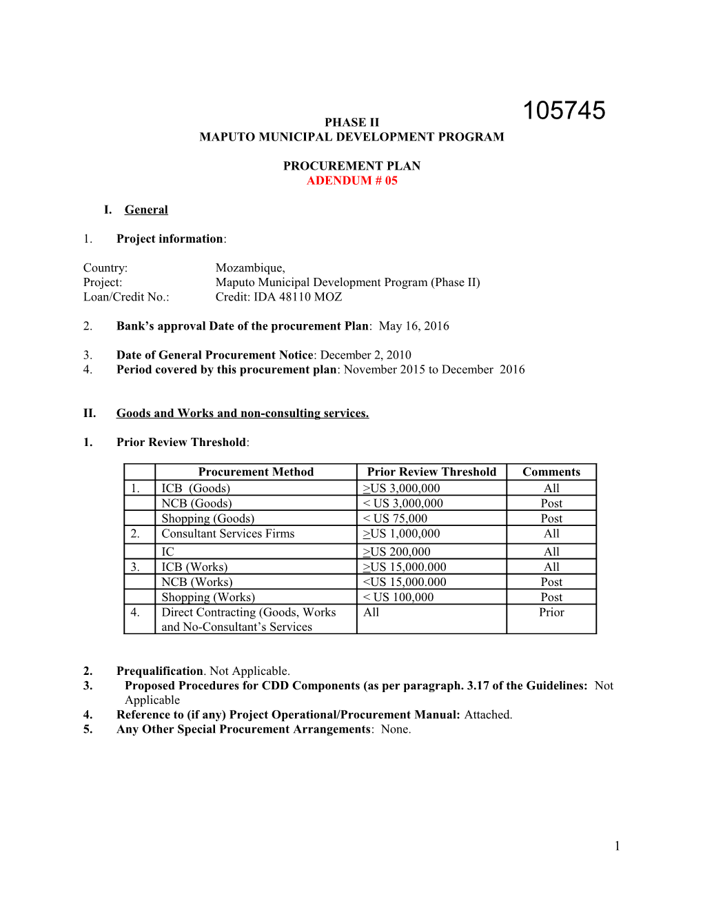 17 5 2016 14 39 12 P115217 Addendum 05 Procurement Plan Jan - December 2016