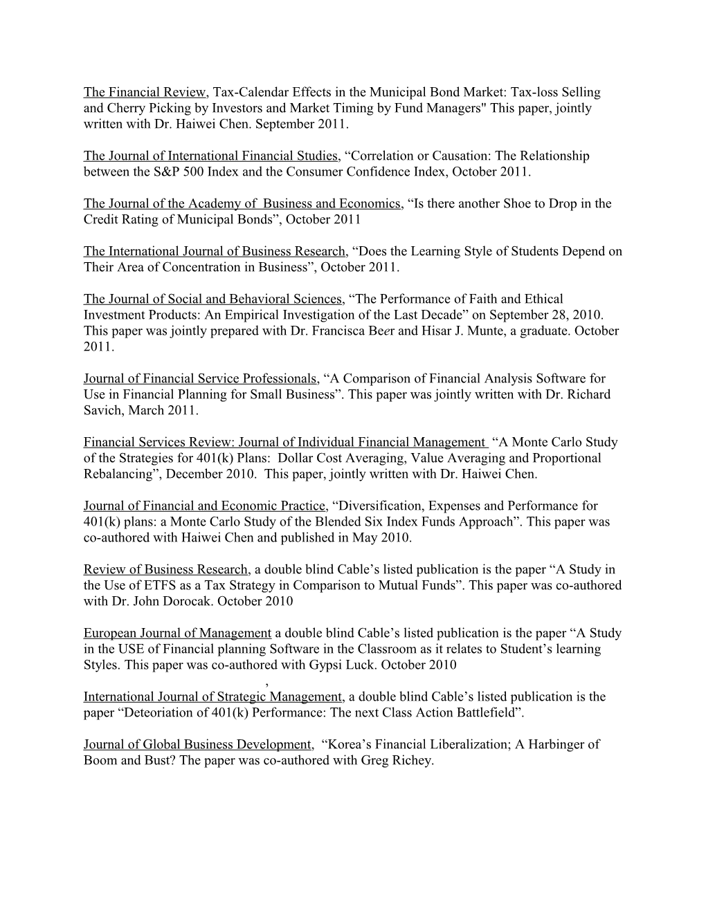 The Financial Review, Tax-Calendar Effects in the Municipal Bond Market: Tax-Loss Selling