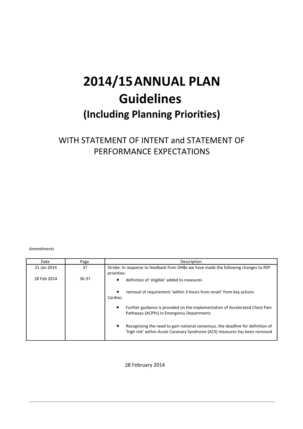 The District Health Board Annual Plan with Statement of Intent