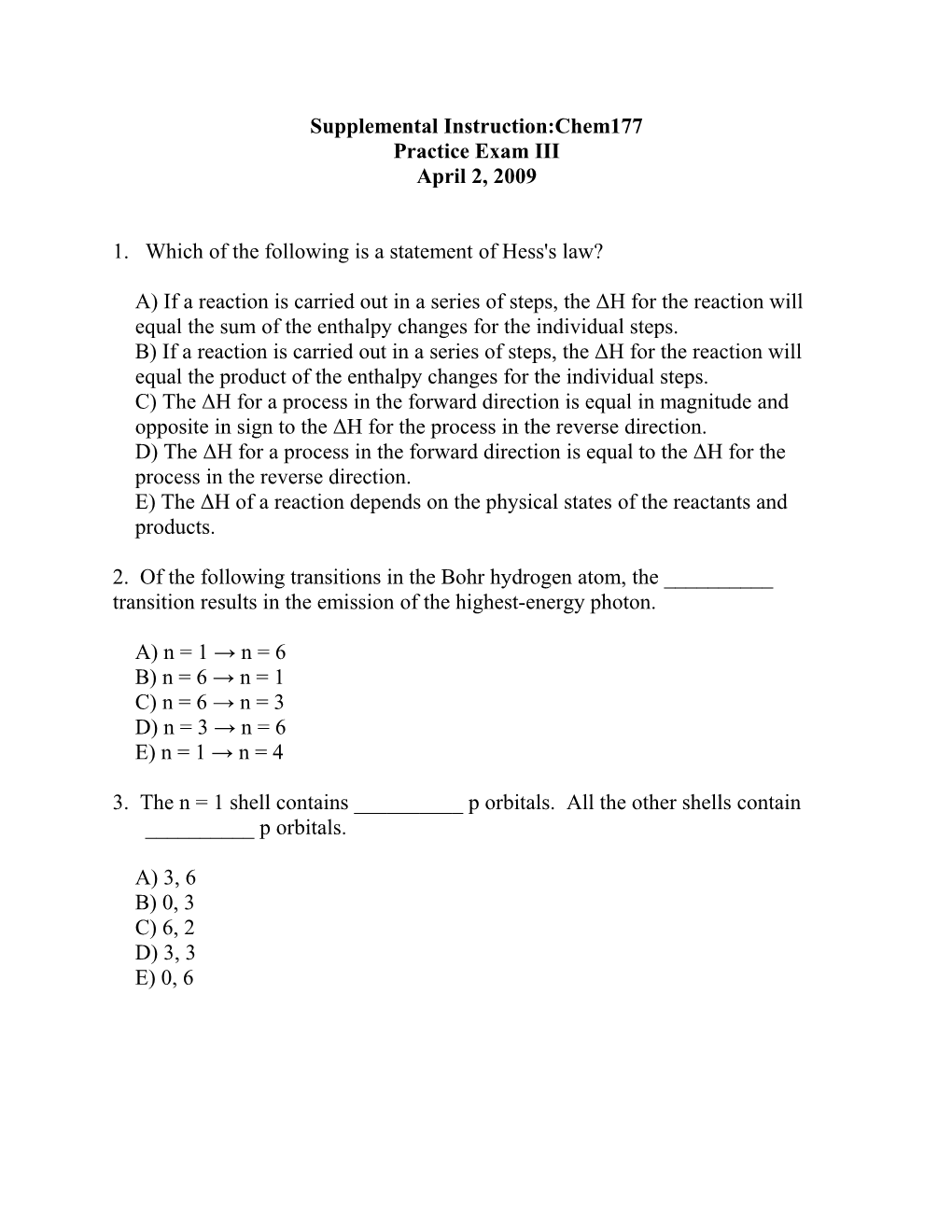 Supplemental Instruction:Chem177