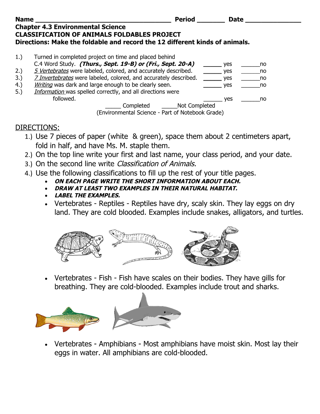 Classification of Animals Foldables Project