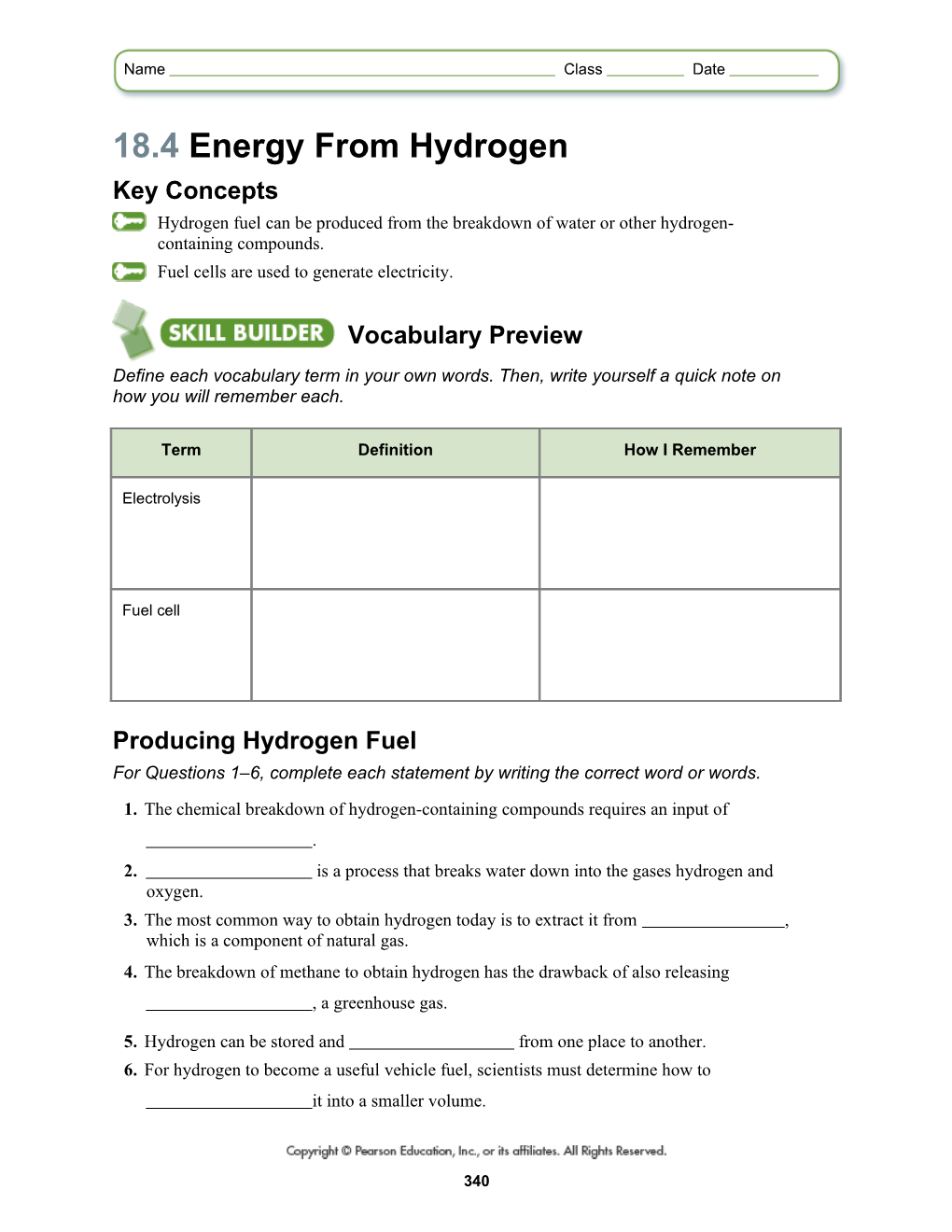 18.4 Energy from Hydrogen