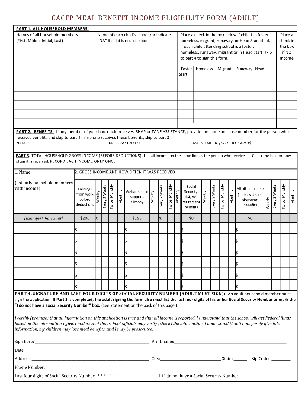 CACFP Meal Benefit Income Eligibility Form (ADULT)