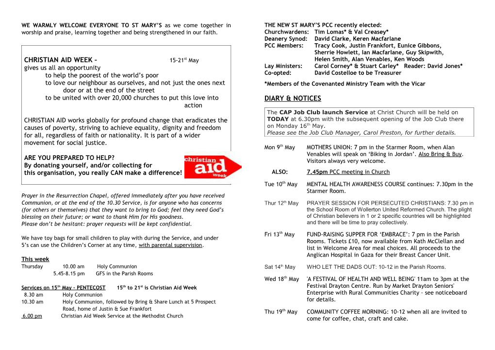 CHRISTIAN AID WEEK 15-21St May