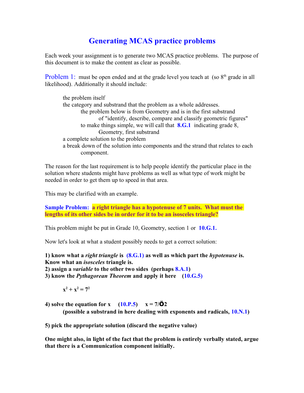 Generating MCAS Practice Problems