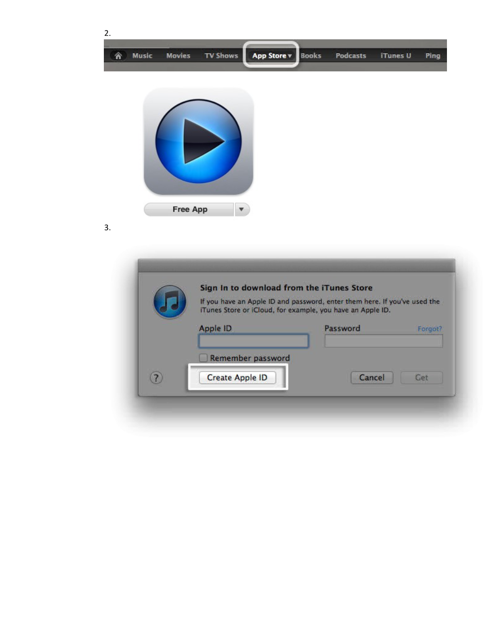 4. in the Pop-Up Window, Click Create Apple ID