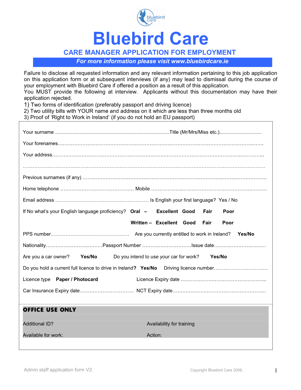 Care Manager Application for Employment