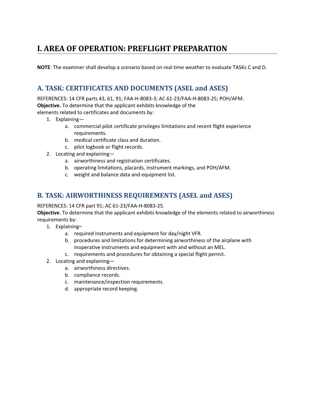 I. Area of Operation: Preflight Preparation