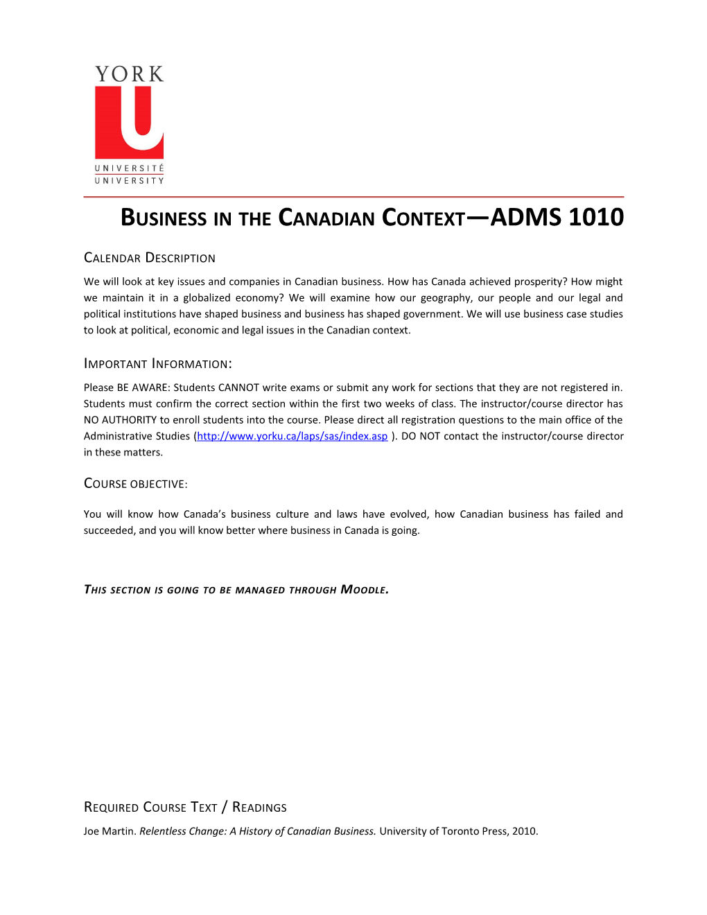 Business in the Canadian Context ADMS 1010