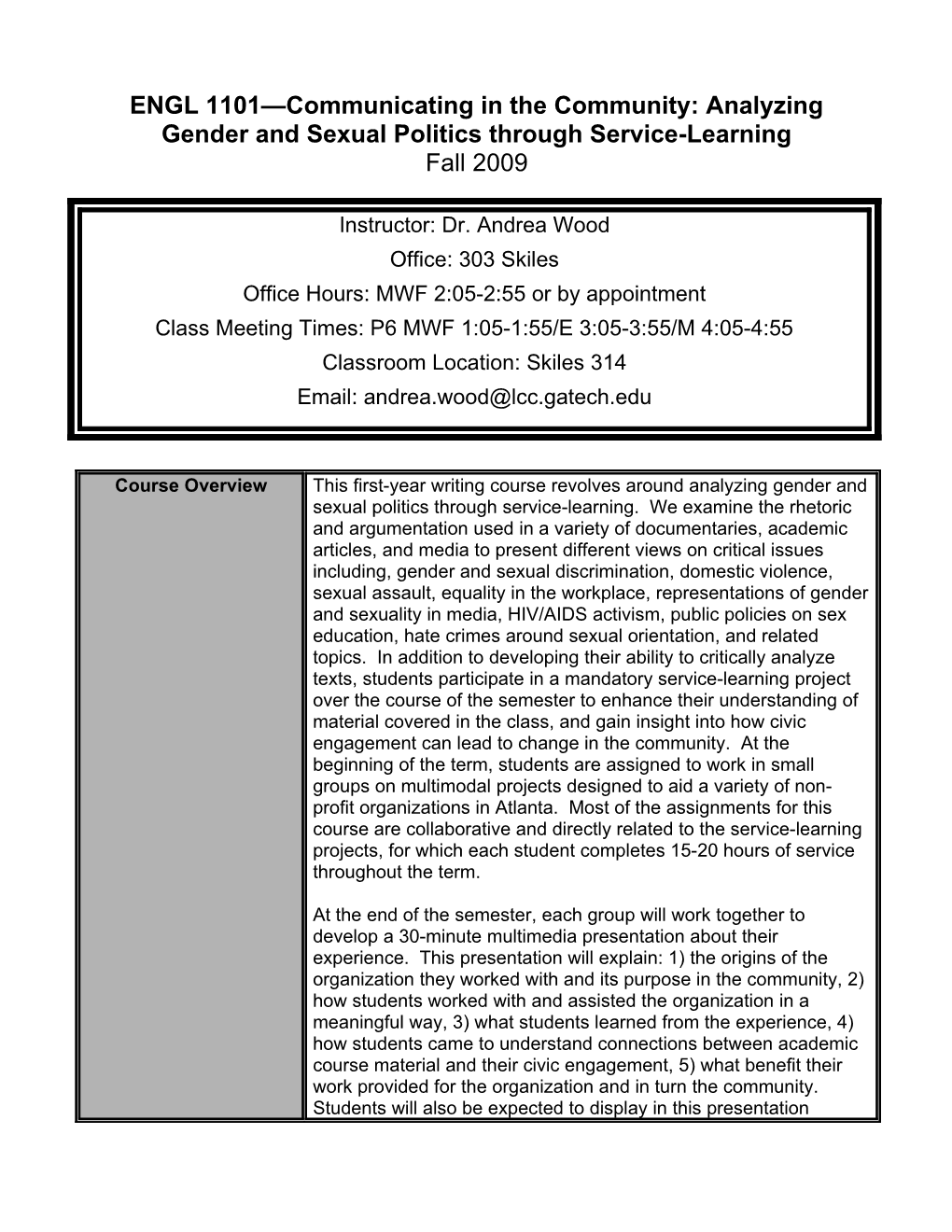 ENGL 1101: Communicating in the Community: Understanding Gender and Sexual Politics Through