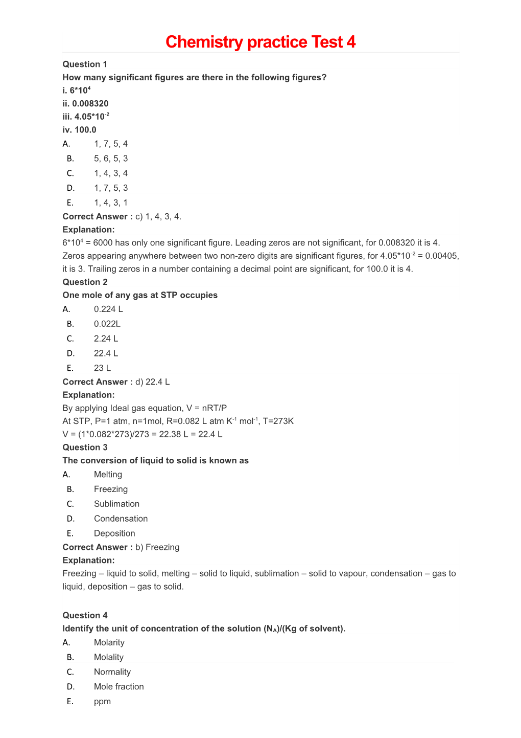 Chemistry Practice T Est 4