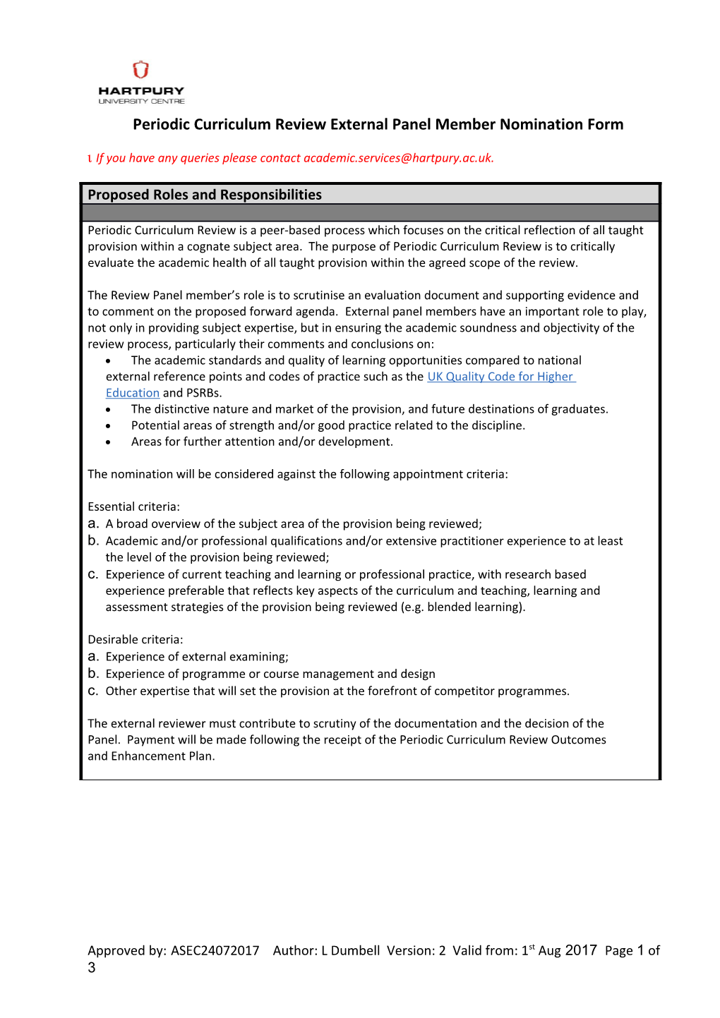 External Examiner Nomination Form