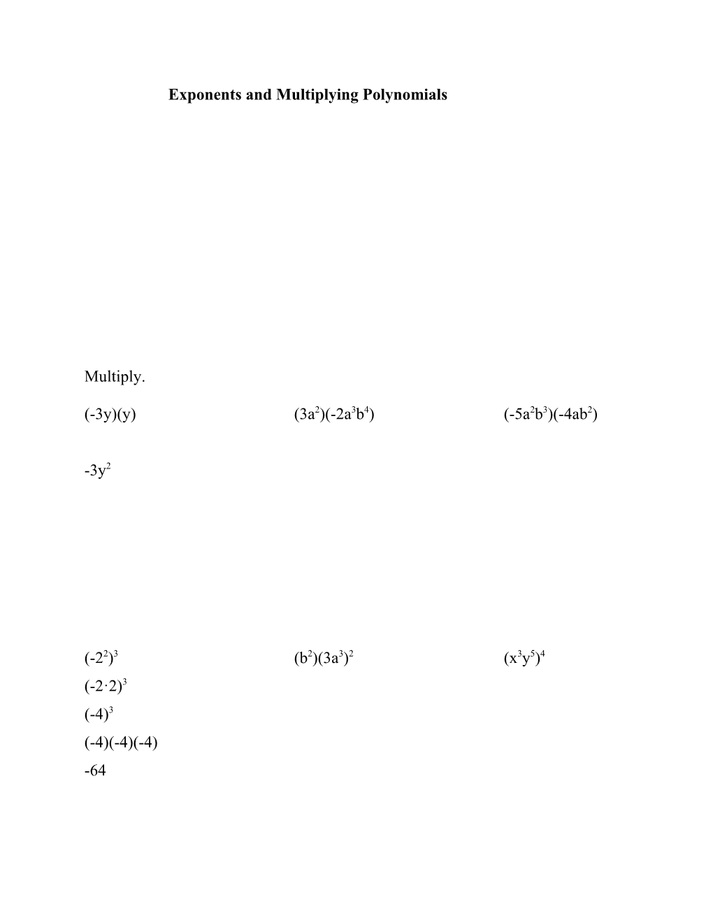 Exponents and Multiplying Polynomials