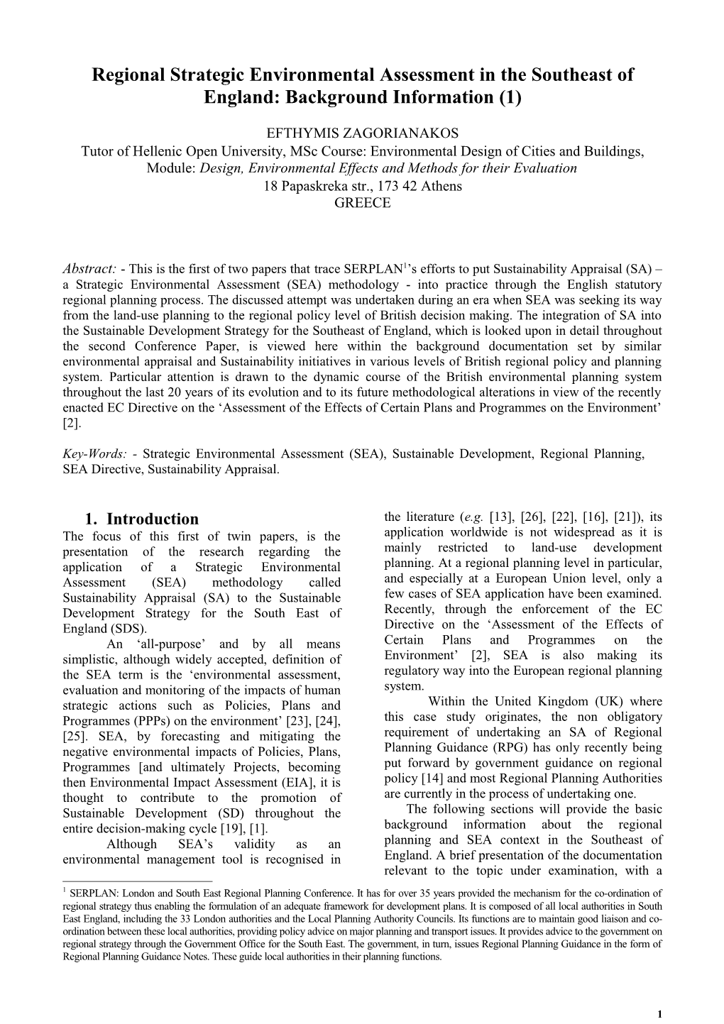 Regional Environmental Management in South East England: the Serplan S Approach