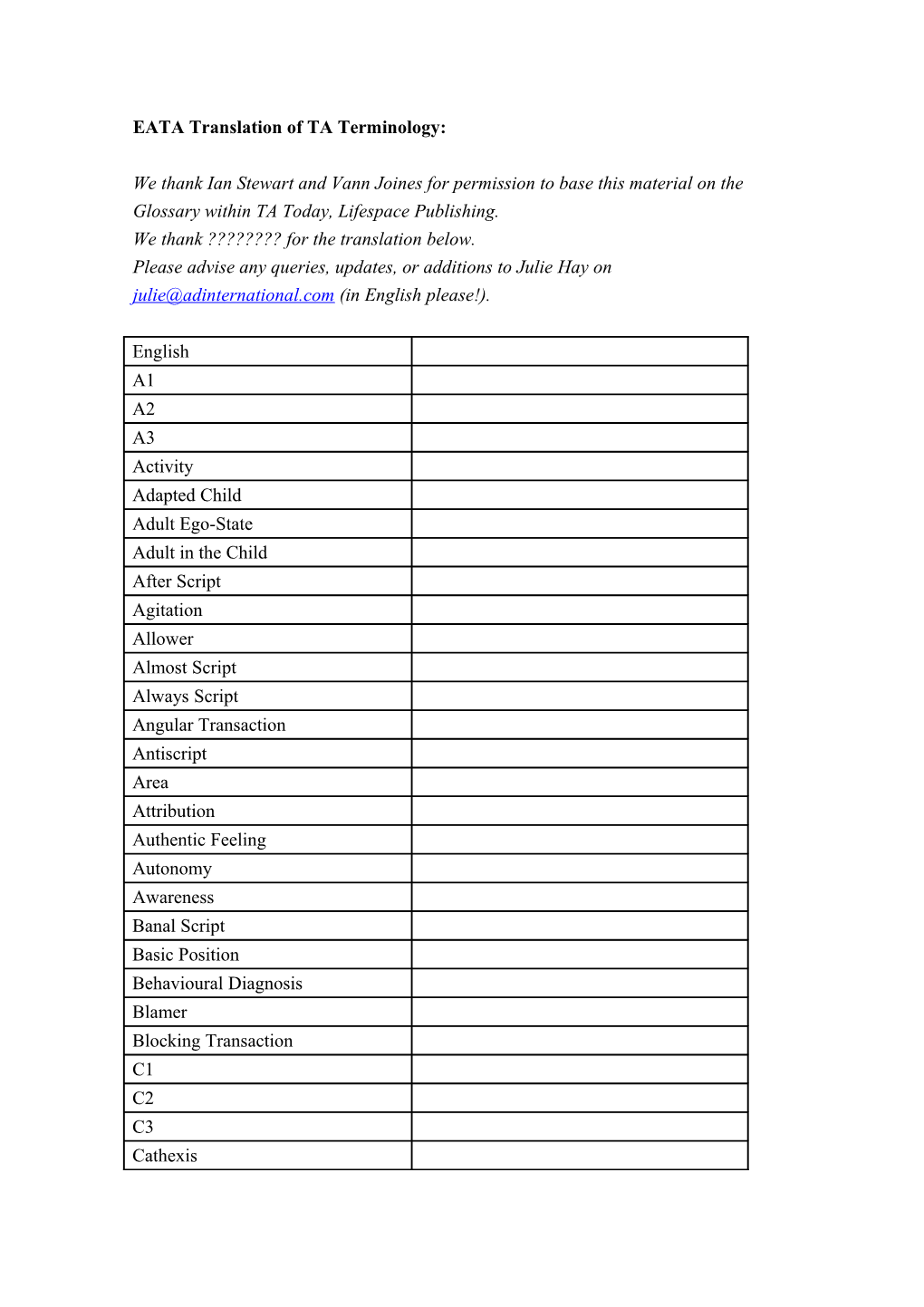 EATA Translation of TA Terminology