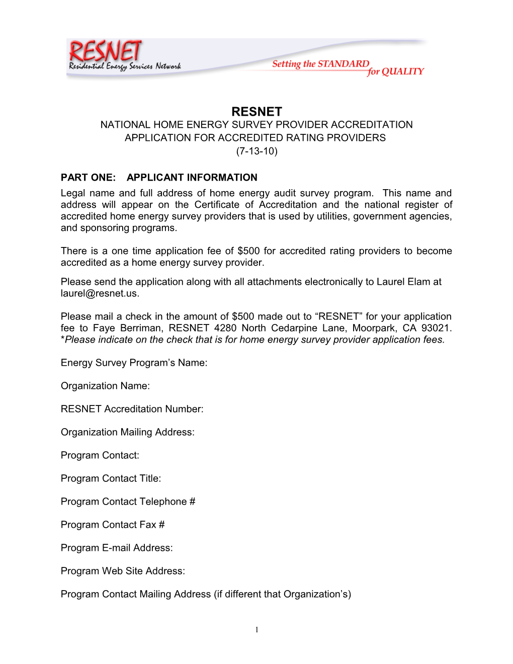 National Home Energy Survey Provider Accreditation