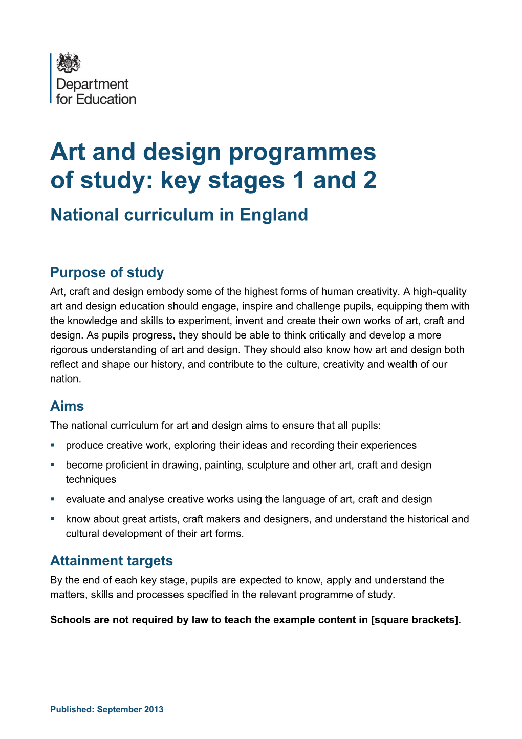 National Curriculum - Art and Design Key Stages 1 to 2